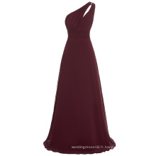 Starzz One shoulder Vinho Rouge Mousseline Long Simple Robe de demoiselle d&#39;honneur ST000071-4